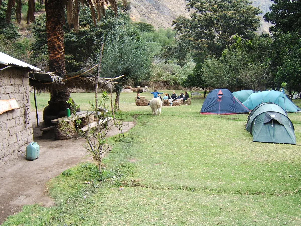 Tents in a garden at Paraiso Lodge in Sangalle, photographed in 2007